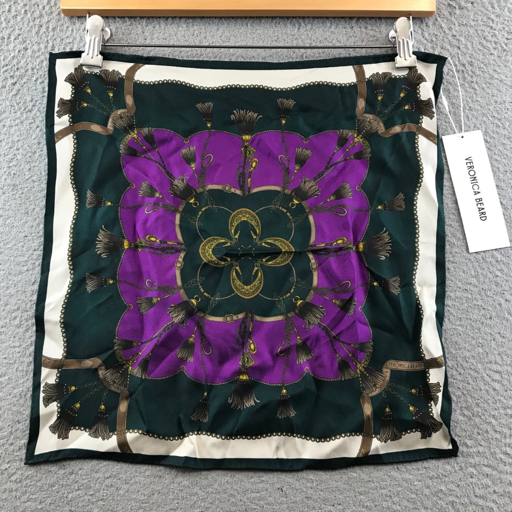 NWT Veronica Beard Print Scarf Womens Green Purple Cream 100% Silk Square